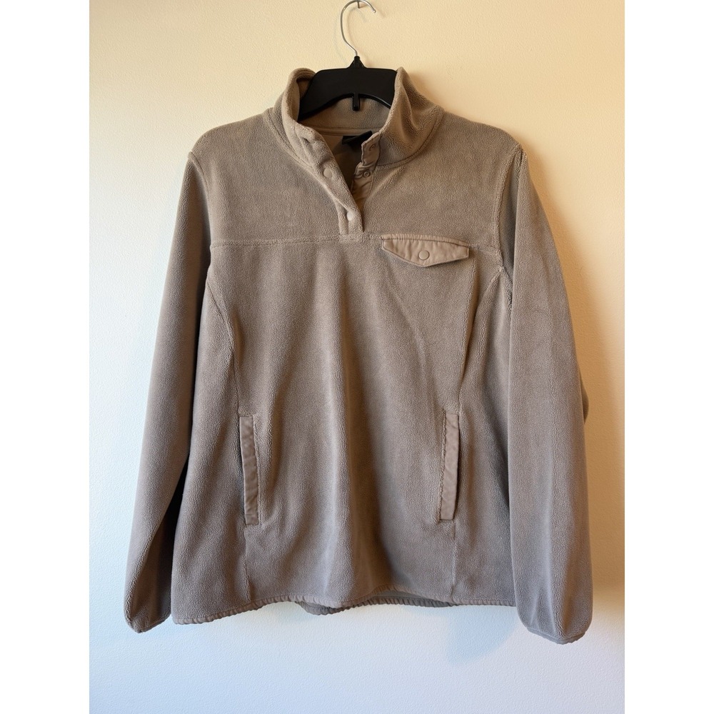 32 Degrees Women's Wood Smoke Brown Snap Fleece Henley Sweater Medium